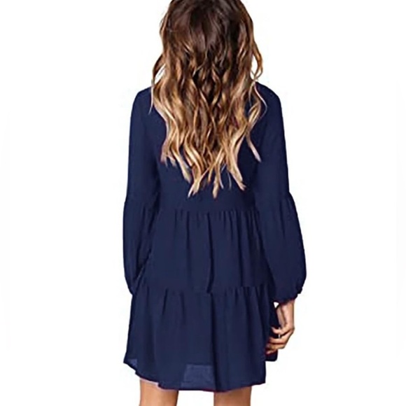Women’s Long Sleeve Ruffle Tiered Dress Navy Size XL - Picture 5 of 6